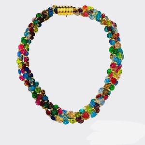 Vintage Five Strand Glass Bead Multi Color Twist Necklace